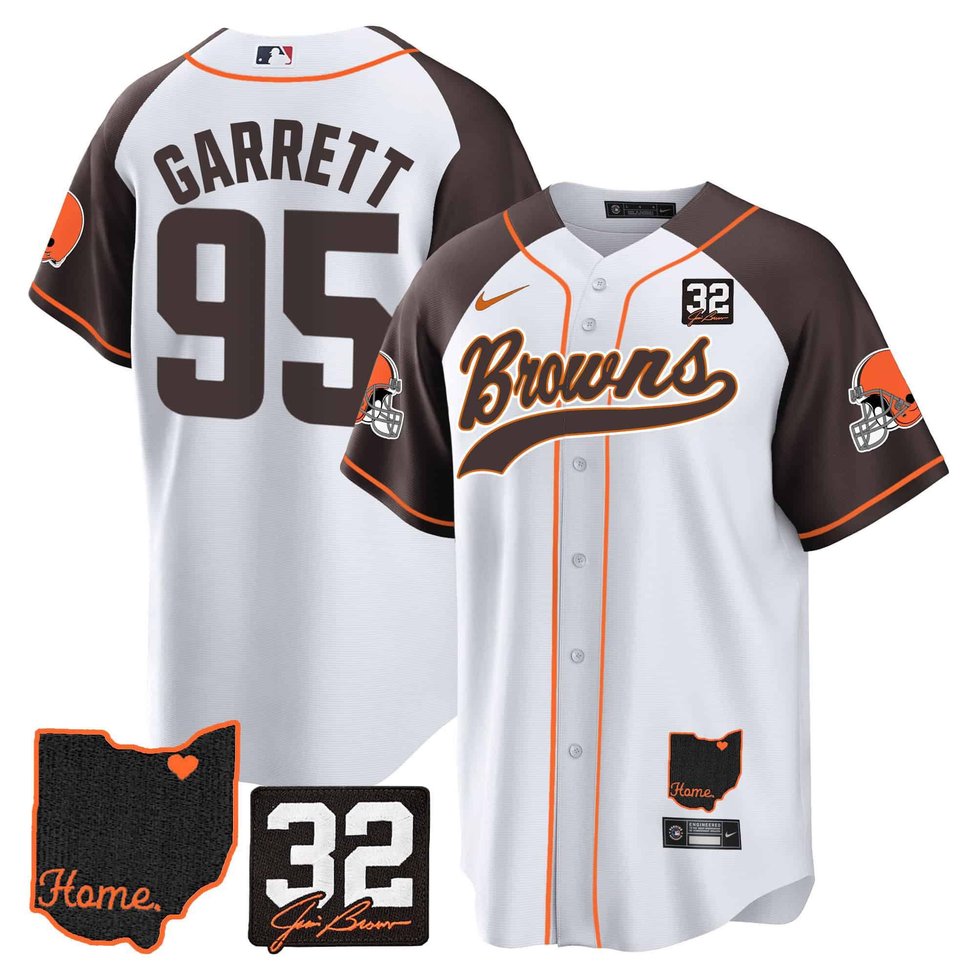 Men Cleveland Browns 95 Garrett White Memorial Home Patch Baseball 2024 Nike NFL Jersey style 1